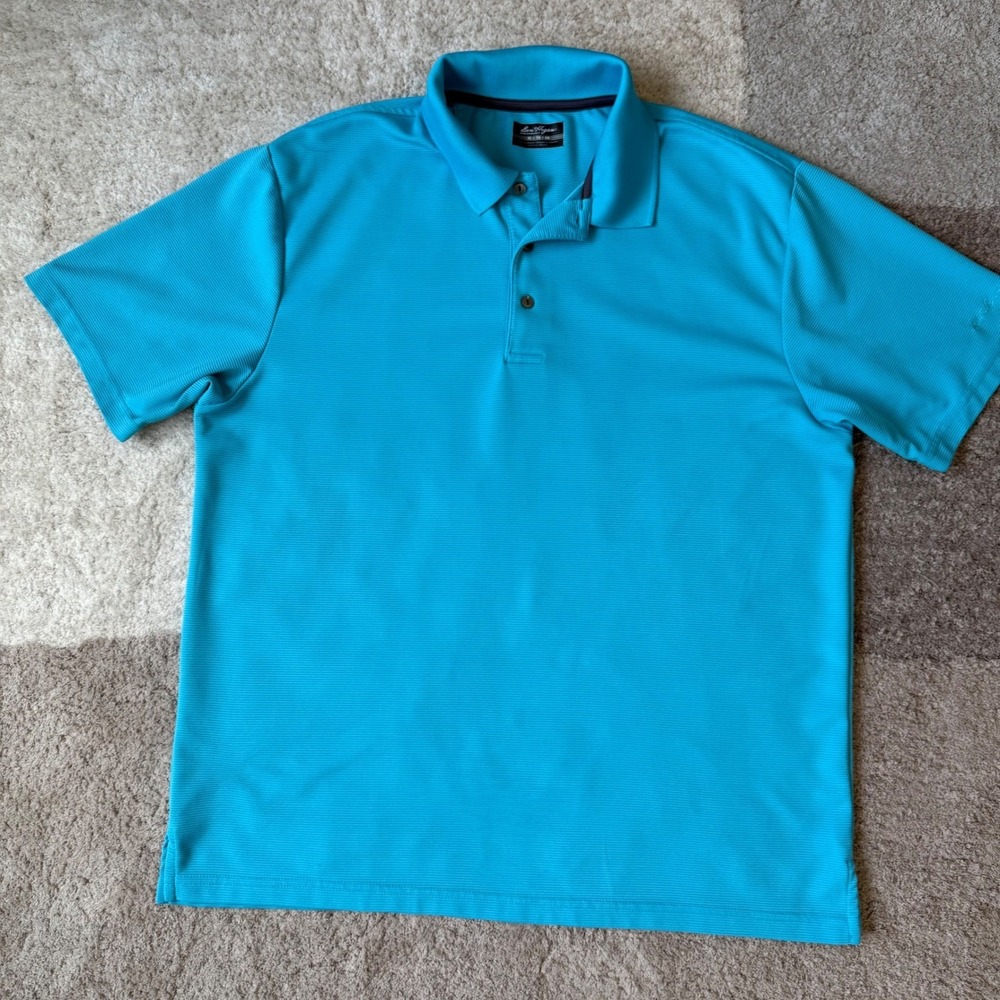 Ben Hogan Performance Men XL Turquoise Blue Striped Short Sleeve Golf Polo Shirt